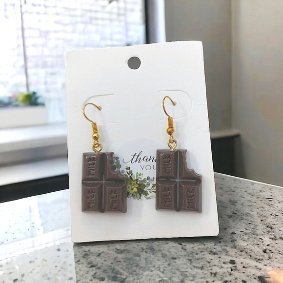 Chocolate Bar Theme Resin Earrings, 1.5-inch - Picture 1 of 3
